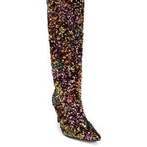 AKIRA AZALEA WANG JIMENA MULTI GOLD SEQUIN KNEE HIGH STILETTO BOOT Size 1111